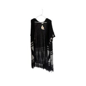 Tea & Cup Black Tan Faux Fur Eyelash Knit Fringe Poncho Vest TC-143 One Size